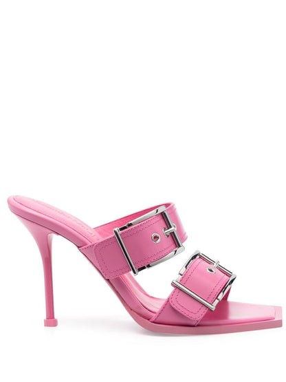 Punk double buckle leather sandals