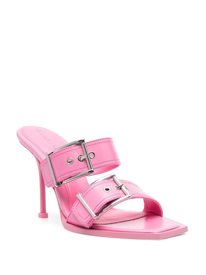 Punk double buckle leather sandals