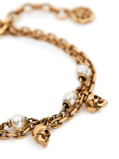 Pearl-like skull chain bracelet