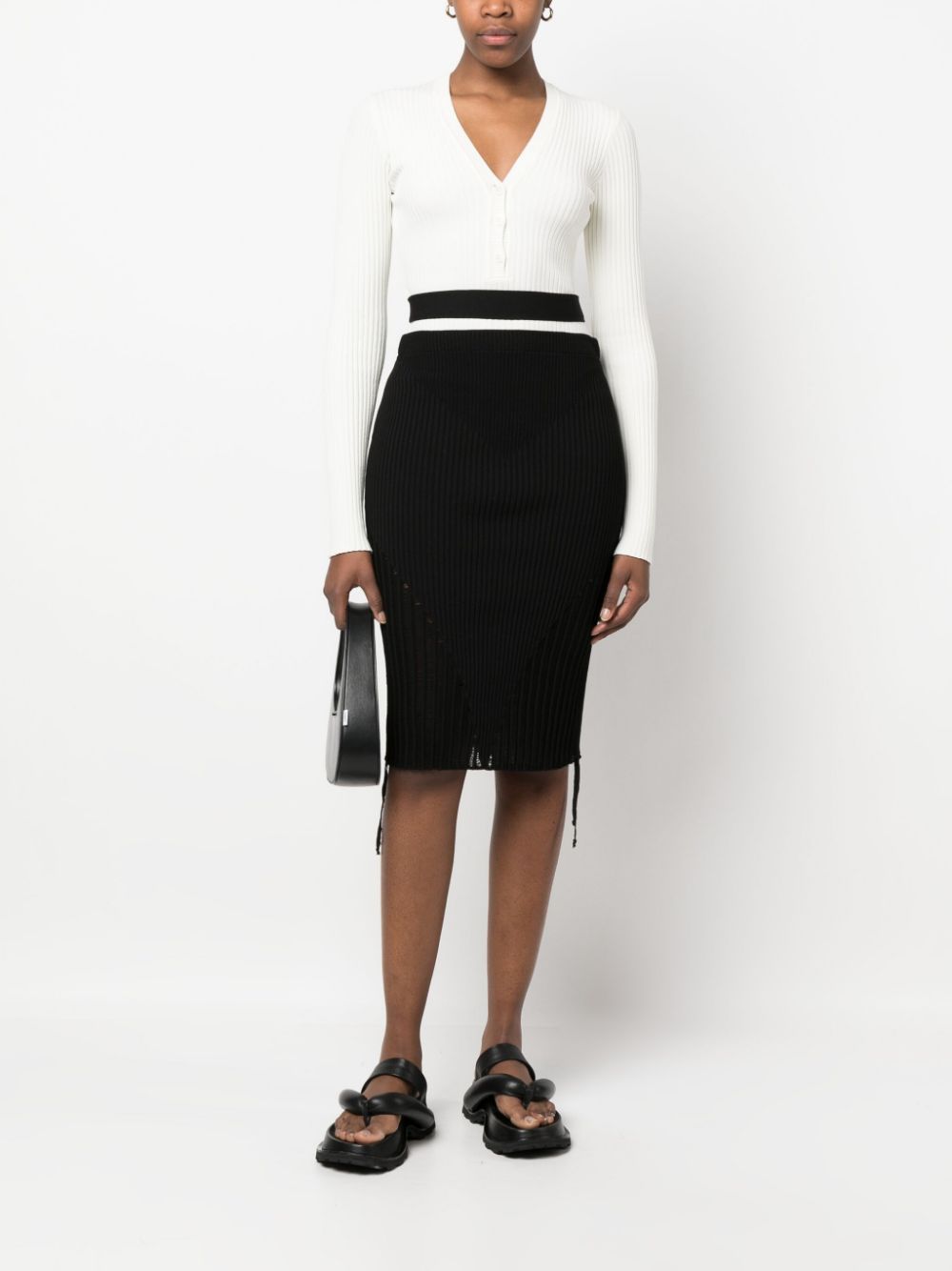 Ribbed cut-out midi skirt