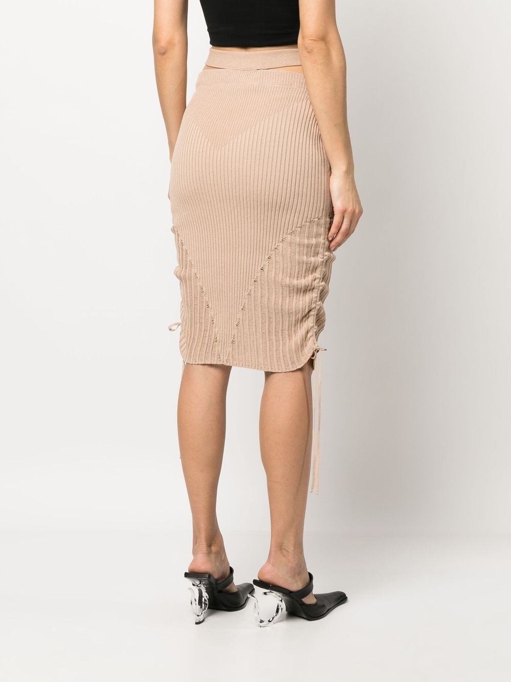 Cut-out ribbed midi skirt