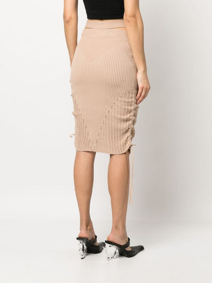 Cut-out ribbed midi skirt