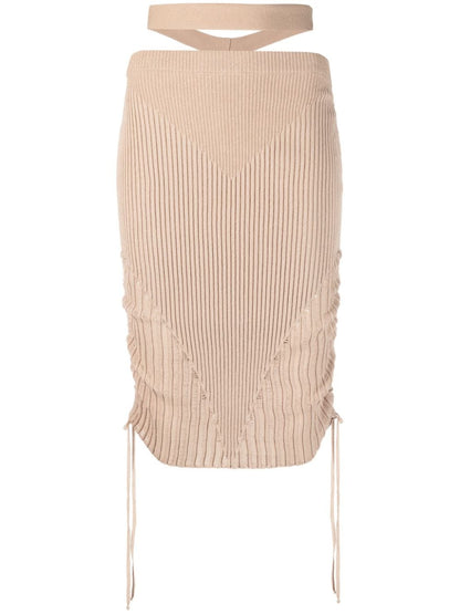 Cut-out ribbed midi skirt