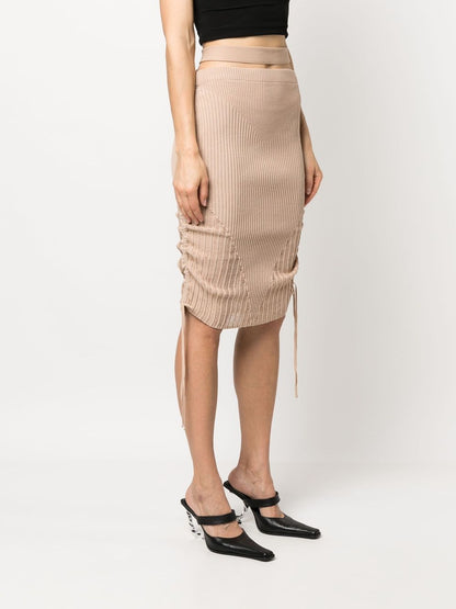 Cut-out ribbed midi skirt