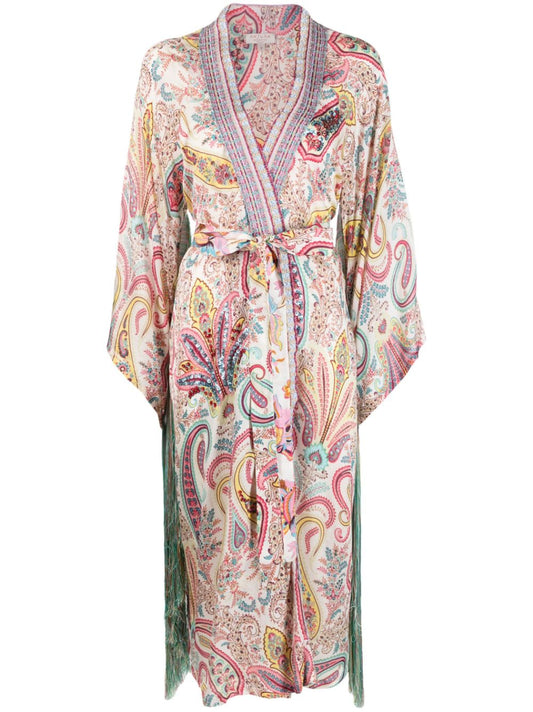 Embroidered silk long kimono