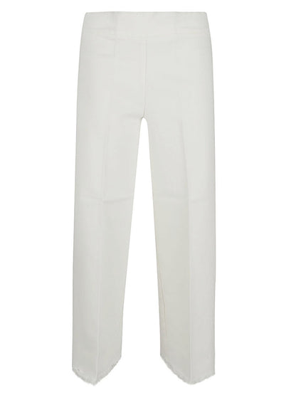 Cropped frayed denim trousers