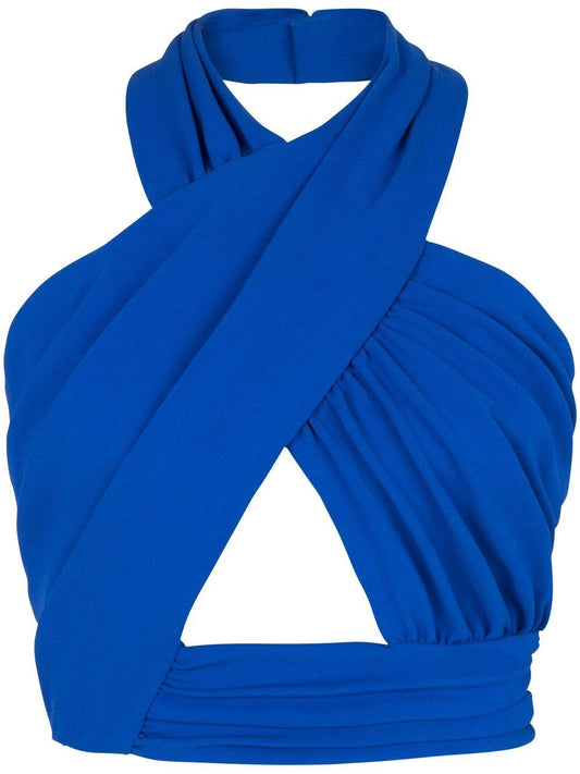 Halter nack draped jersey cropped top