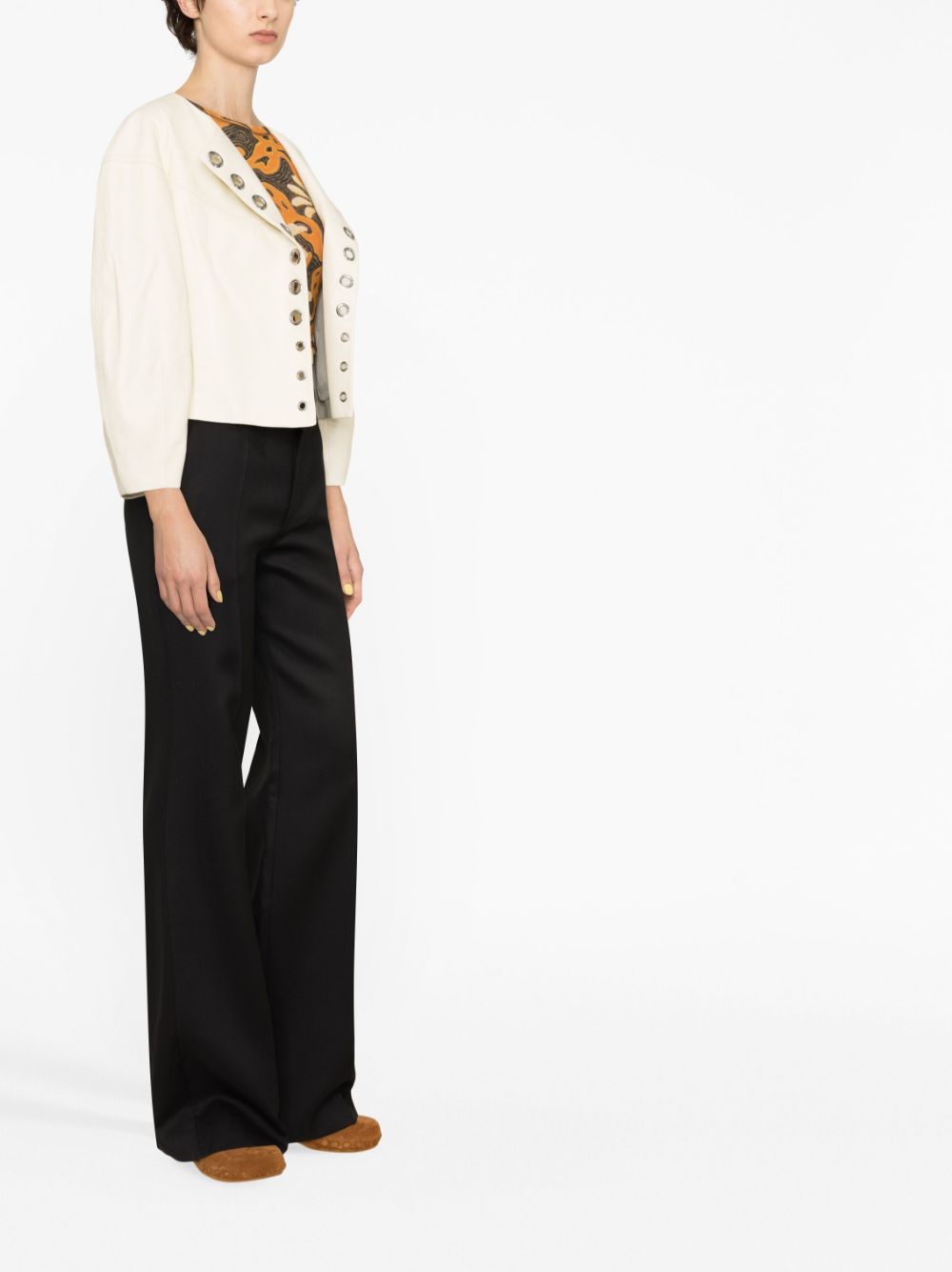 Flared silk blend wool trousers