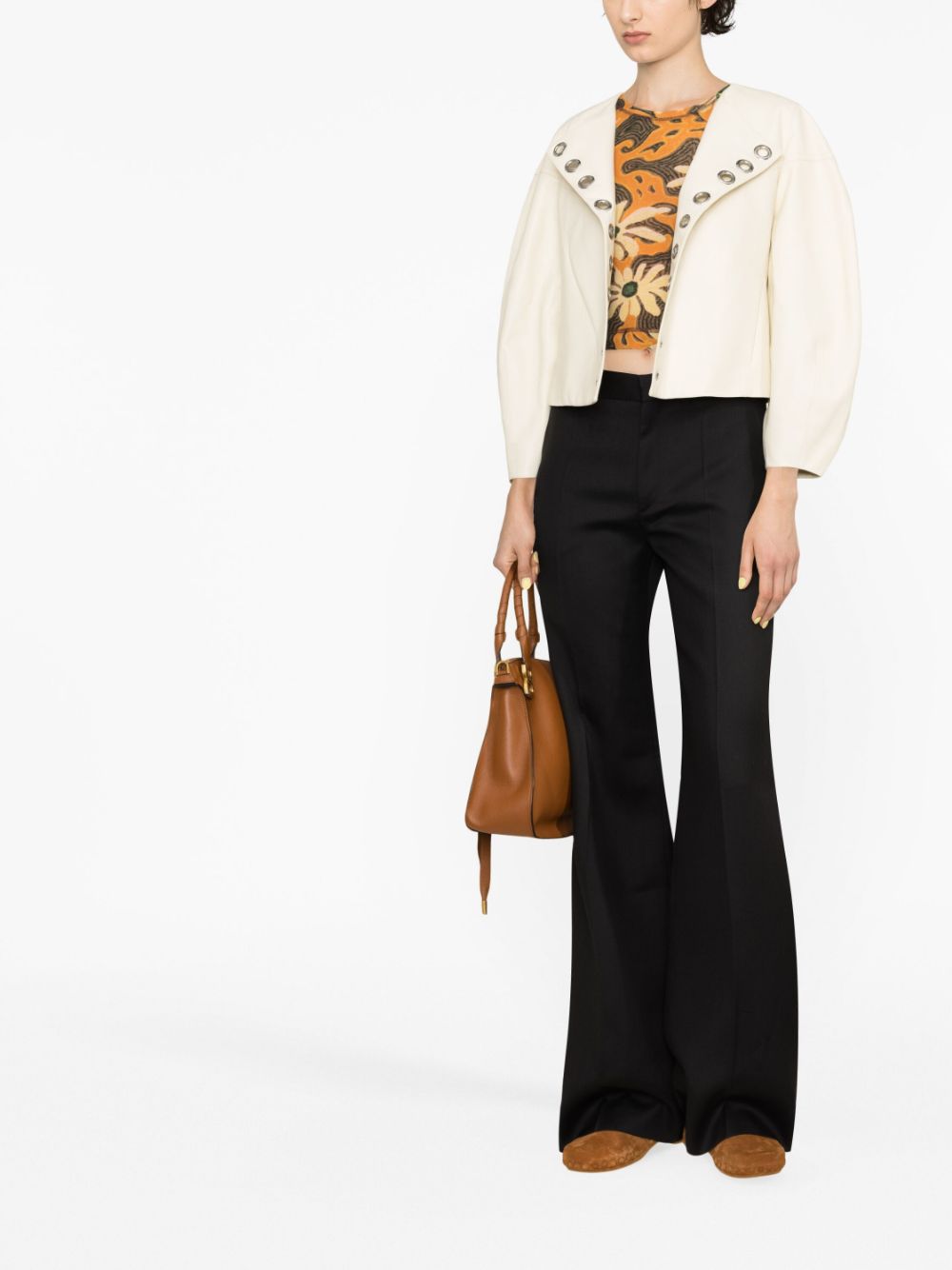 Flared silk blend wool trousers