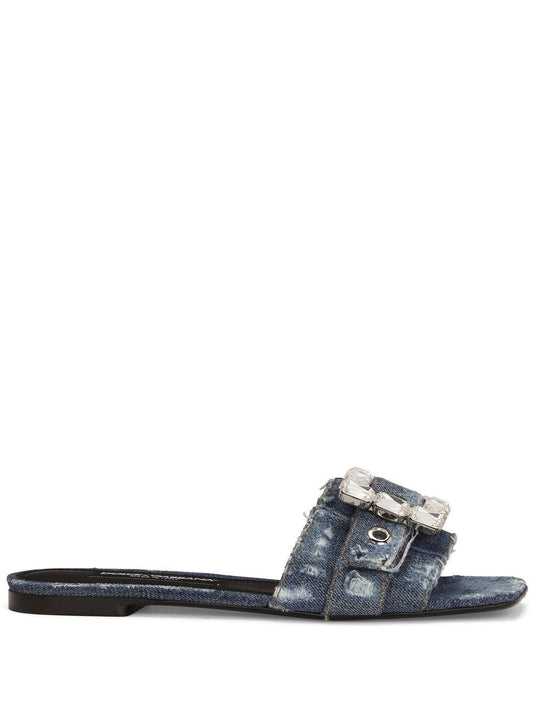 Denim patchwork slides