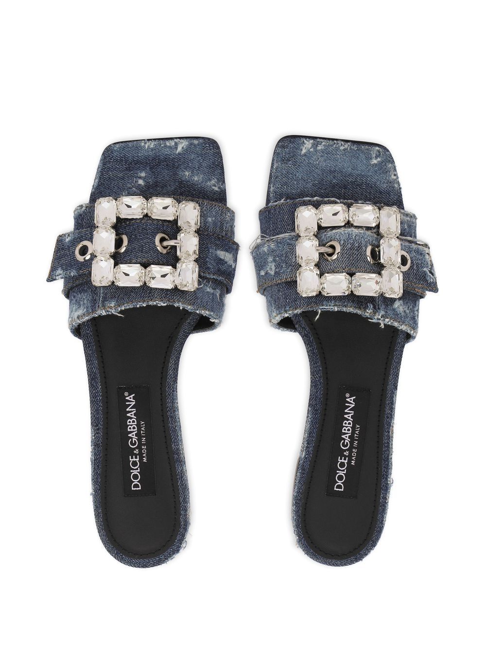 Denim patchwork slides