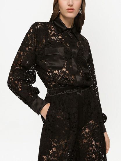 Lace long shirt jumpsuit