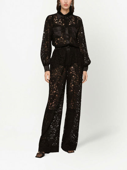 Lace long shirt jumpsuit