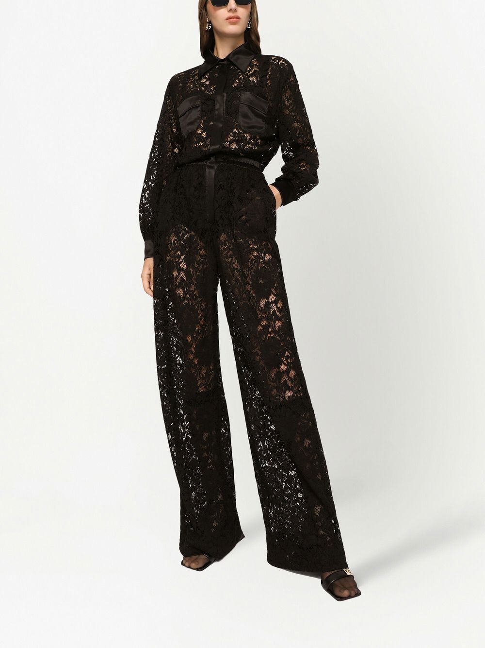 Lace long shirt jumpsuit