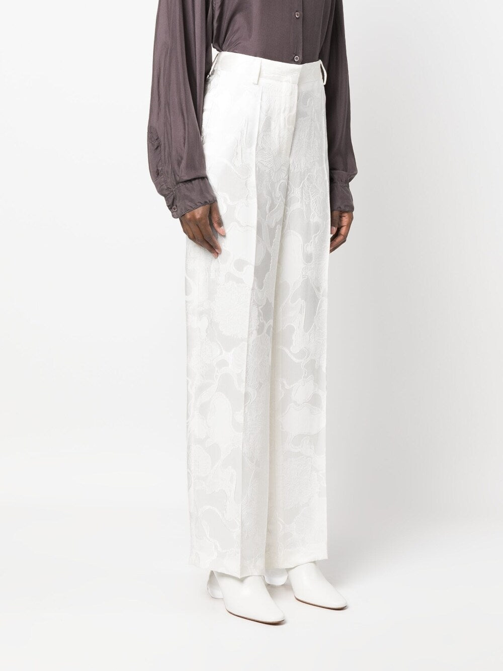 Viscose jacquard straight-leg trousers