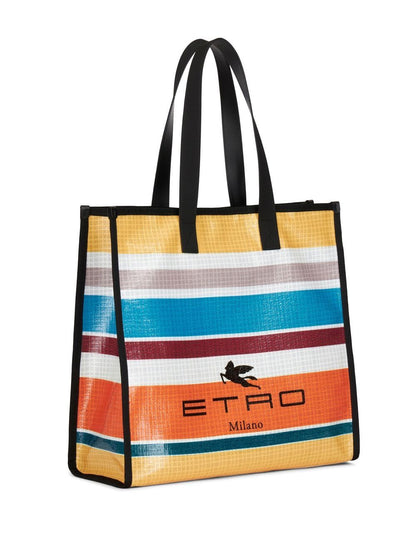 Nylon striped tote bag