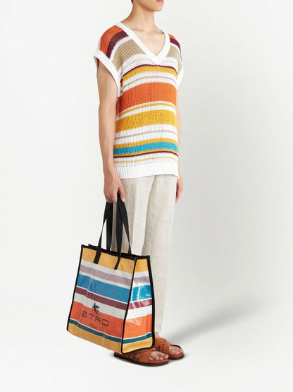 Nylon striped tote bag