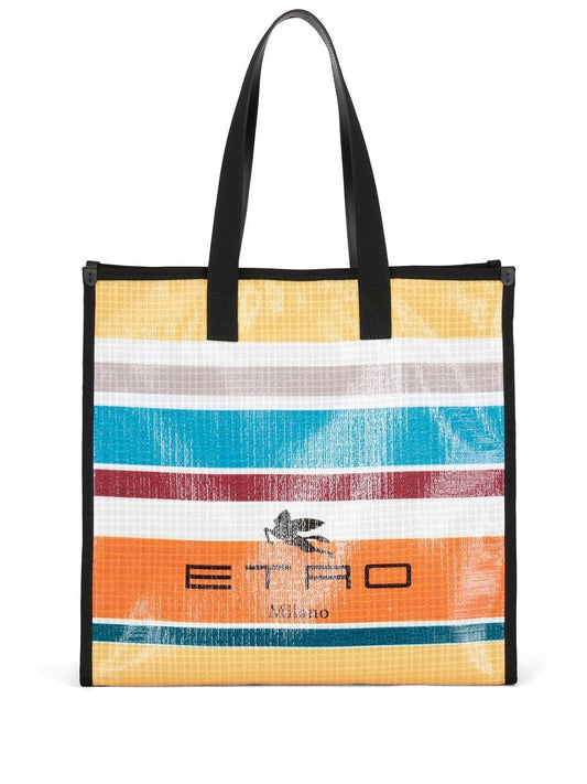 Nylon striped tote bag