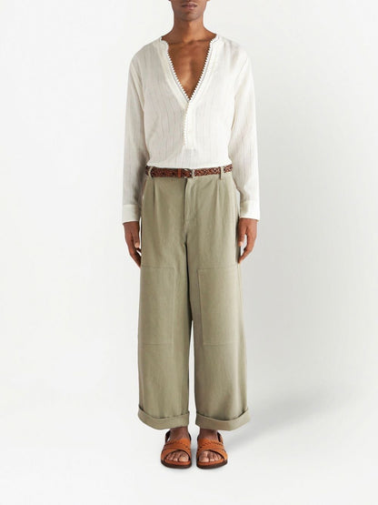 Wide-leg cotton trouser