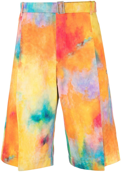 Tie-dye print cotton shorts