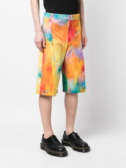 Tie-dye print cotton shorts