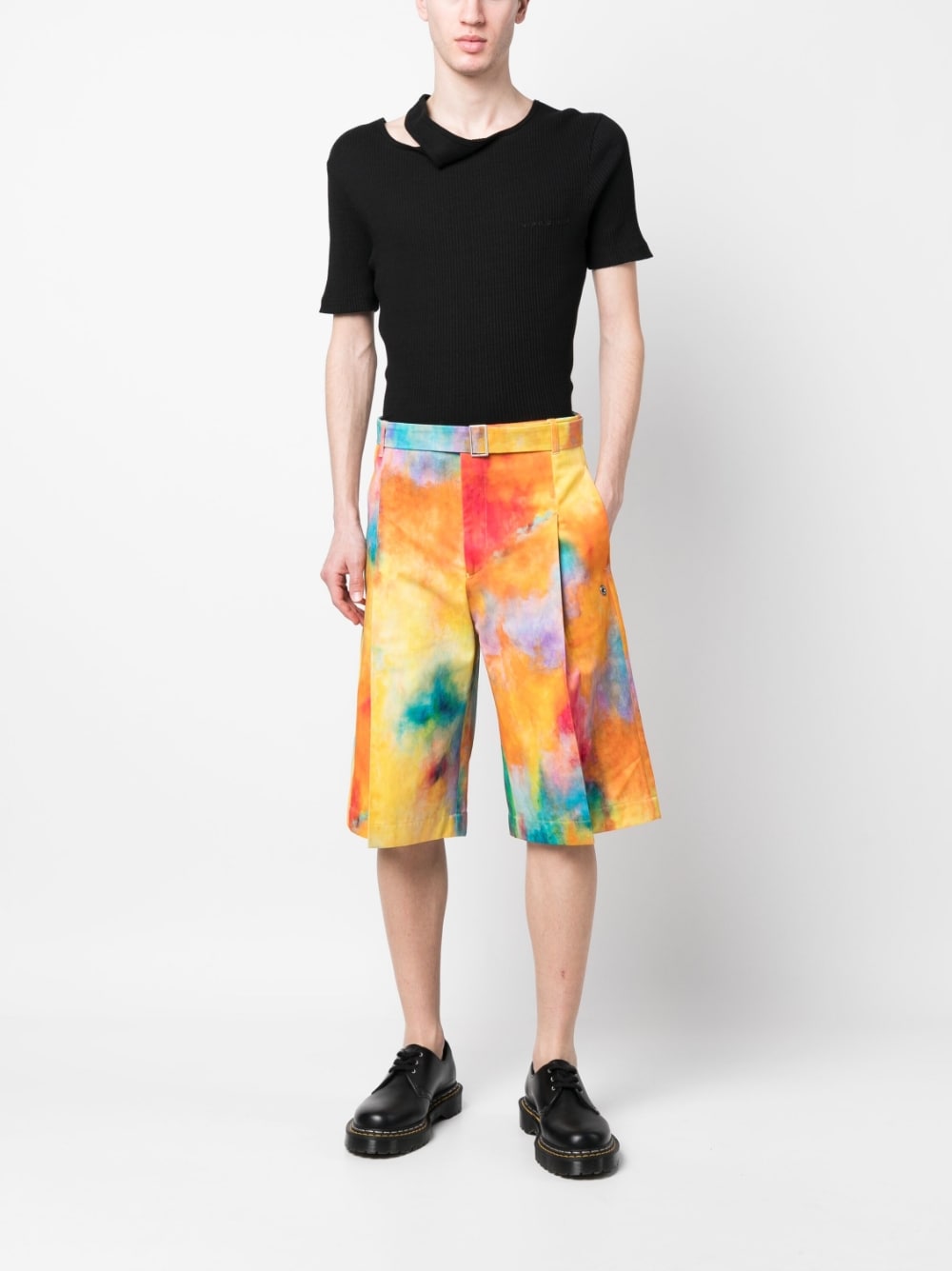 Tie-dye print cotton shorts