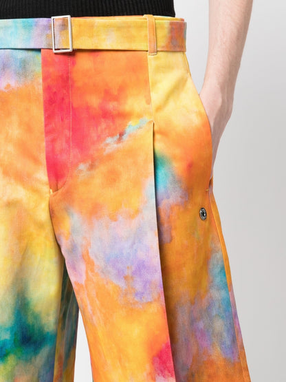 Tie-dye print cotton shorts