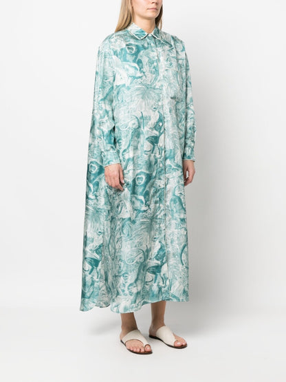 Printed silk shirt dress