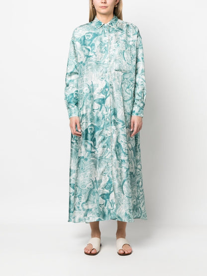 Printed silk shirt dress