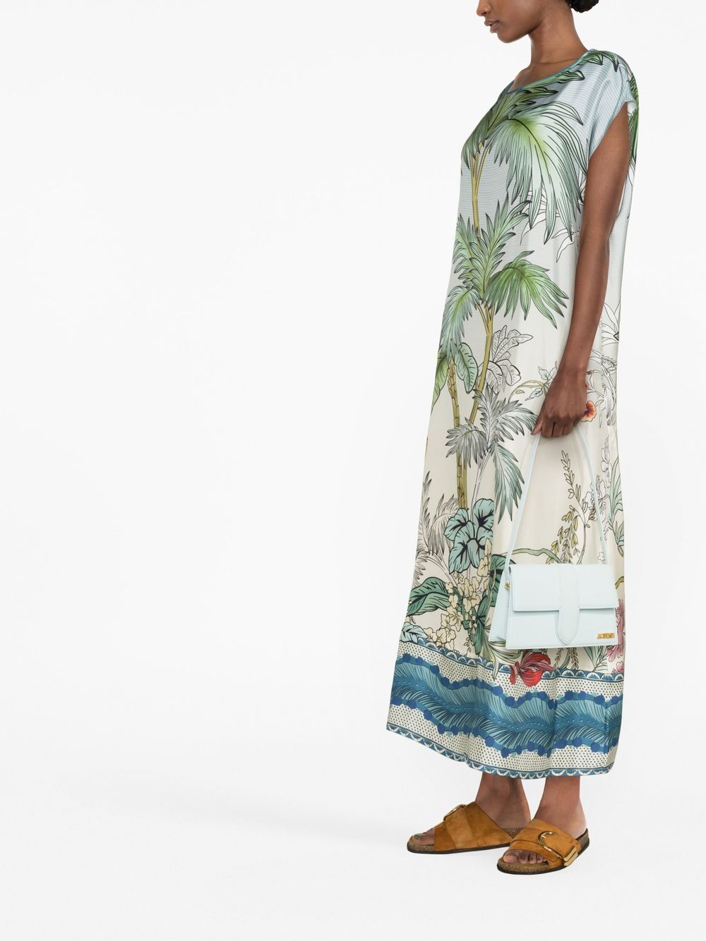 Short printed silk kaftan dress