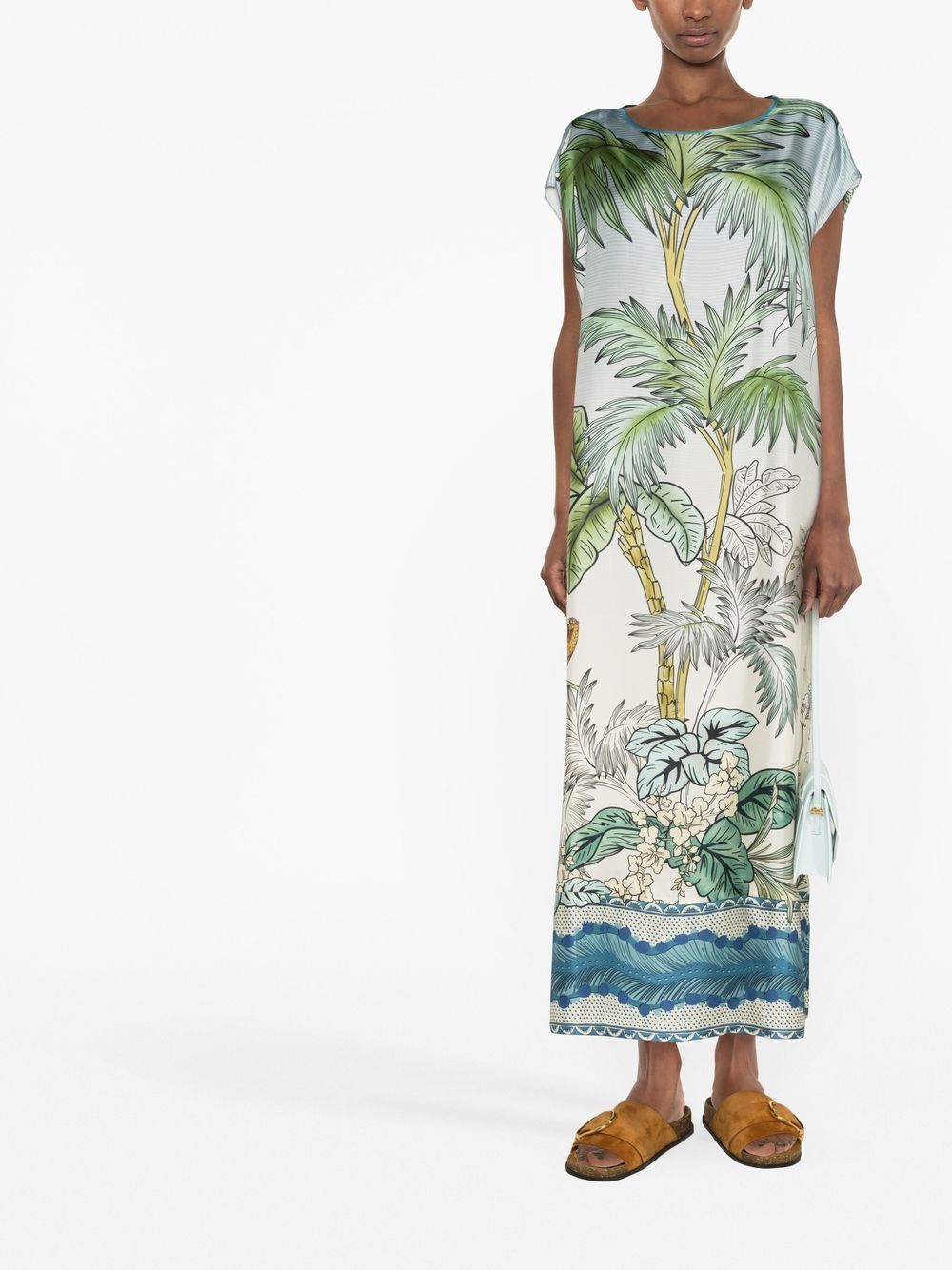 Short printed silk kaftan dress