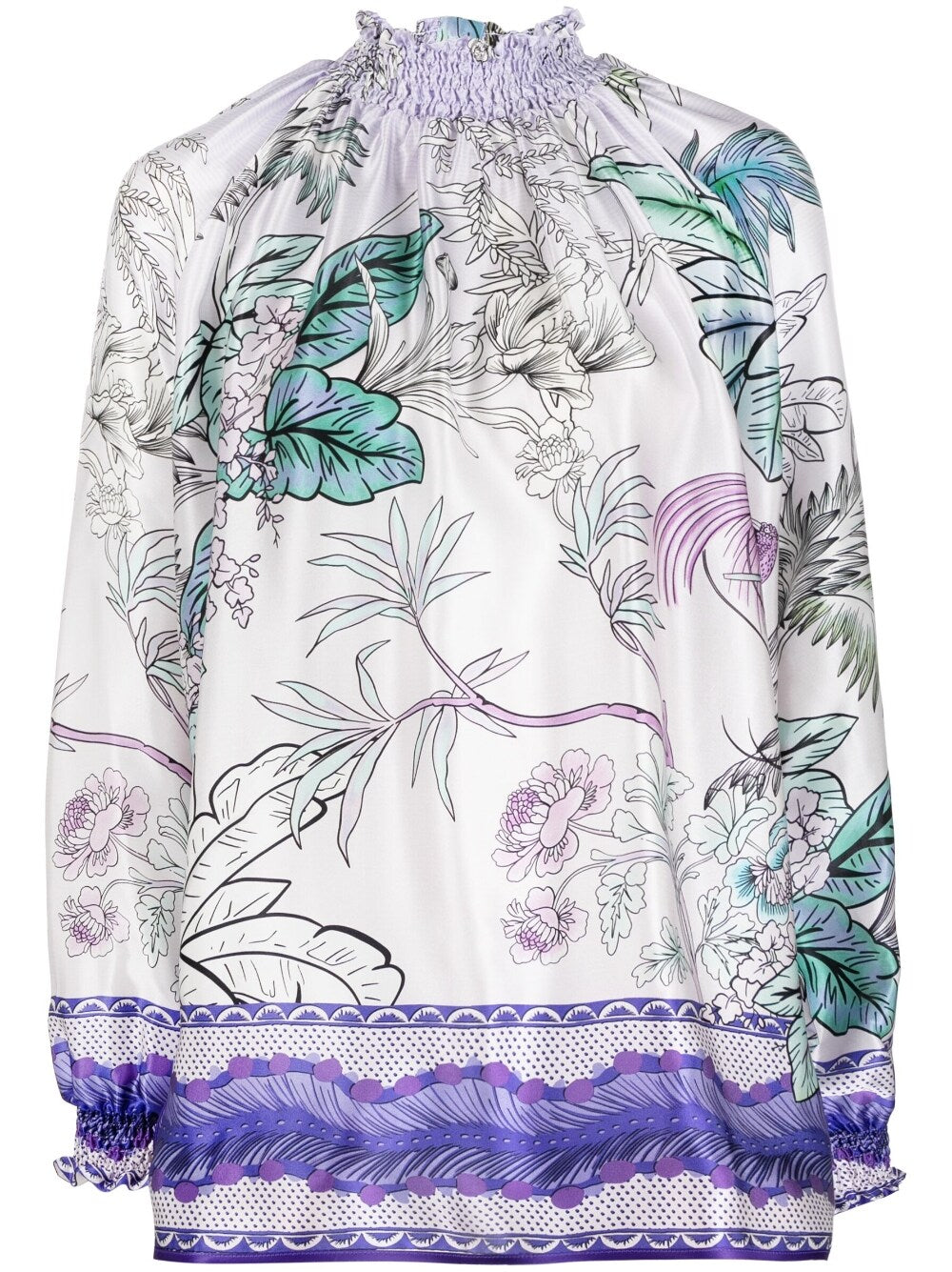 High neck printed silk blouse