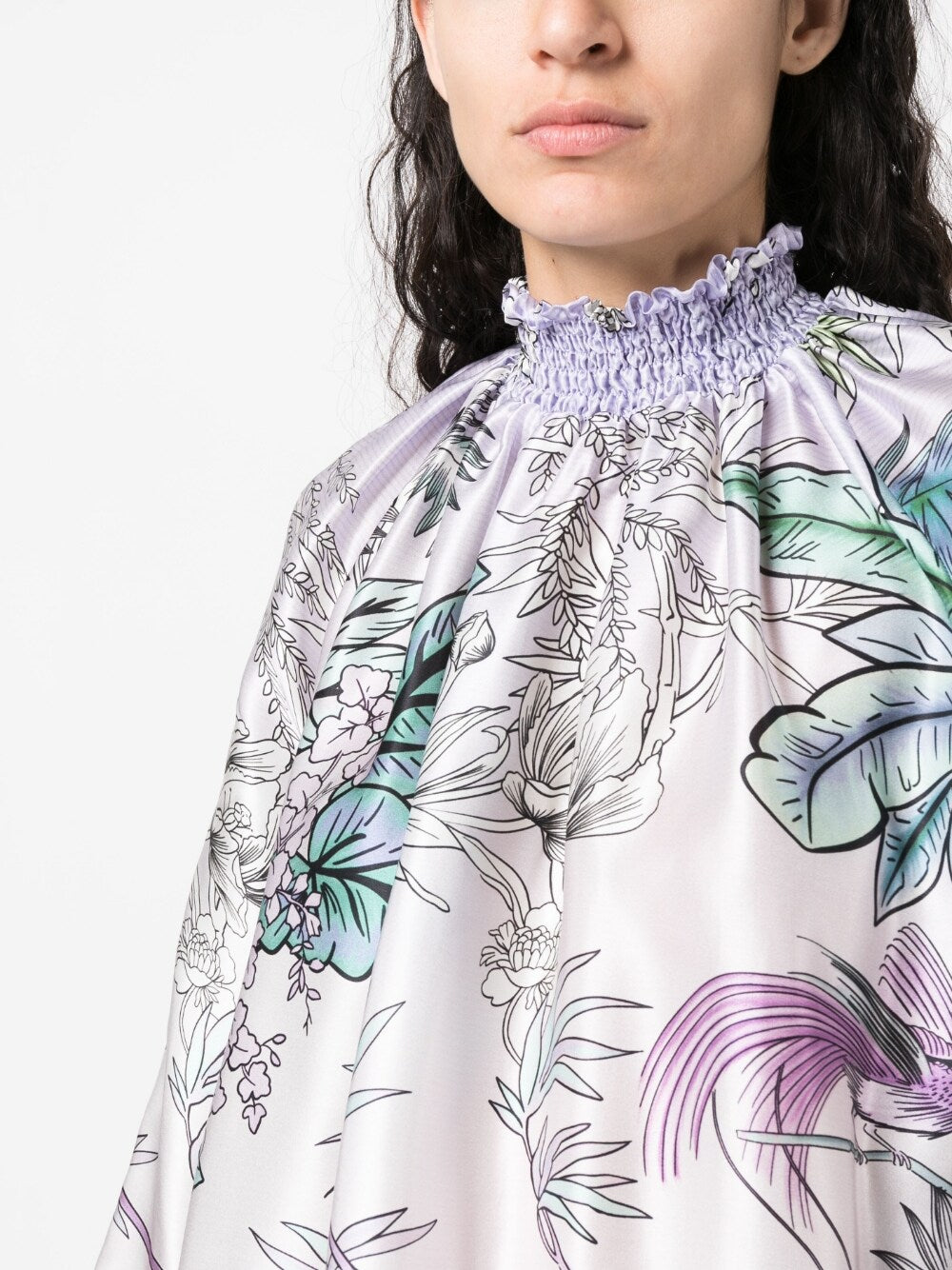High neck printed silk blouse