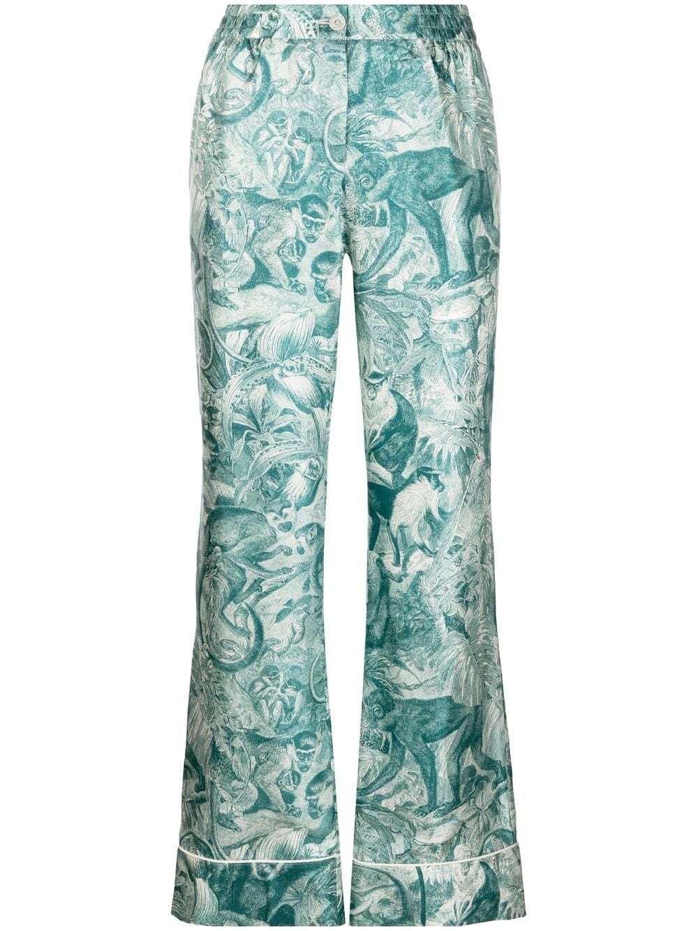 Wide-leg printed silk trousers