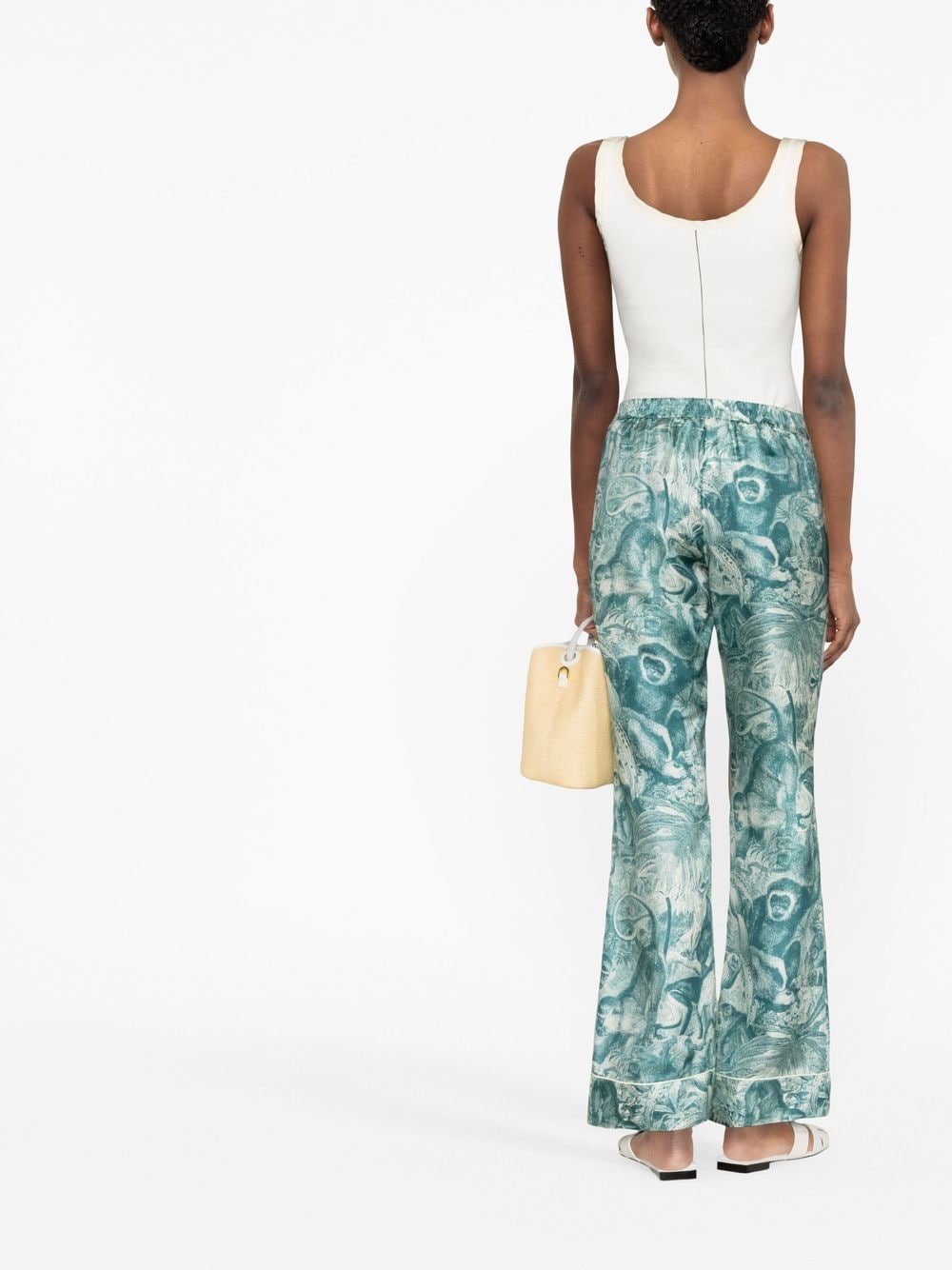 Wide-leg printed silk trousers