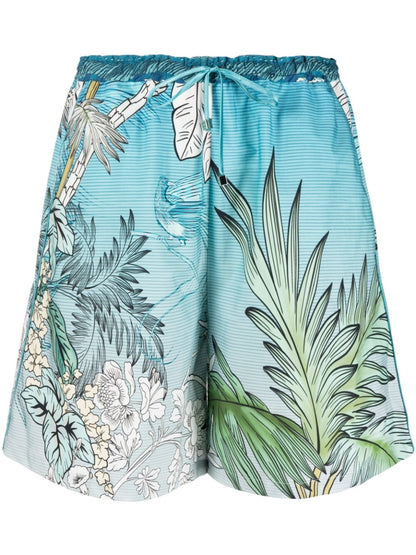 Printed drawstring cotton shorts