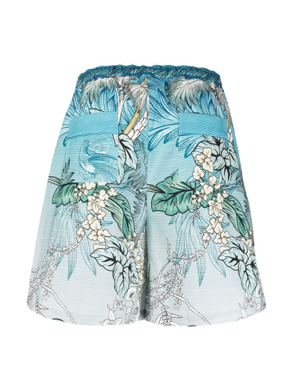 Printed drawstring cotton shorts