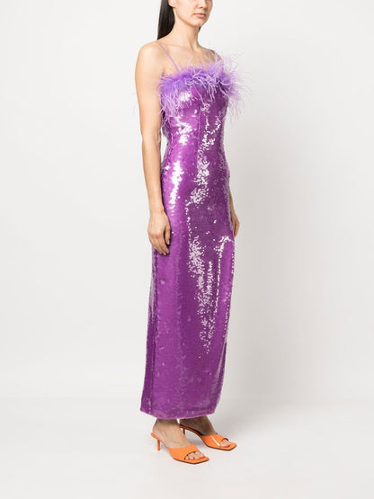 Feathers sequins long dress