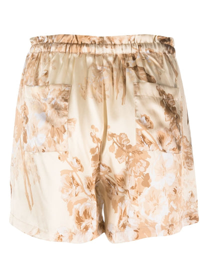 Printed drawstring silk shorts