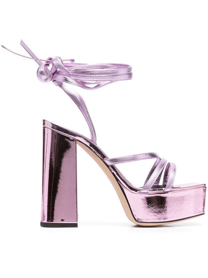 Metallic leather heel sandals