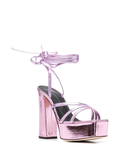 Metallic leather heel sandals