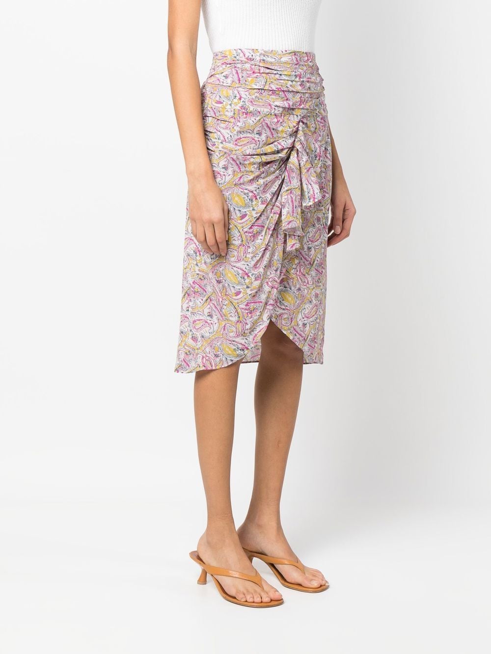 Wrap silk blend midi skirt