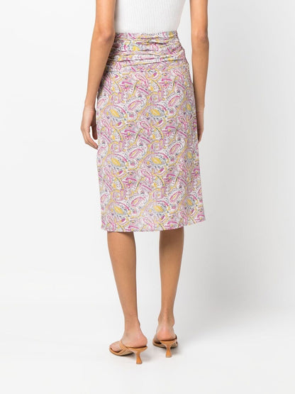 Wrap silk blend midi skirt