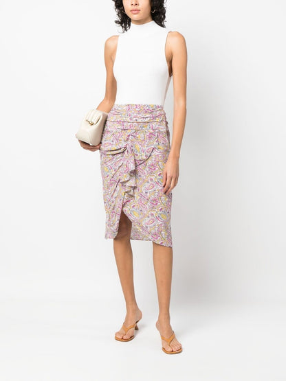 Wrap silk blend midi skirt