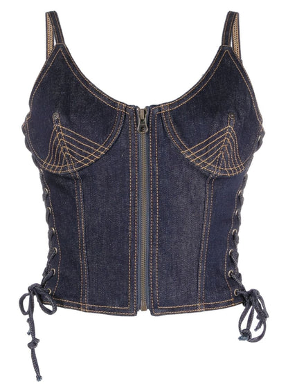 Laced detail denim corset top