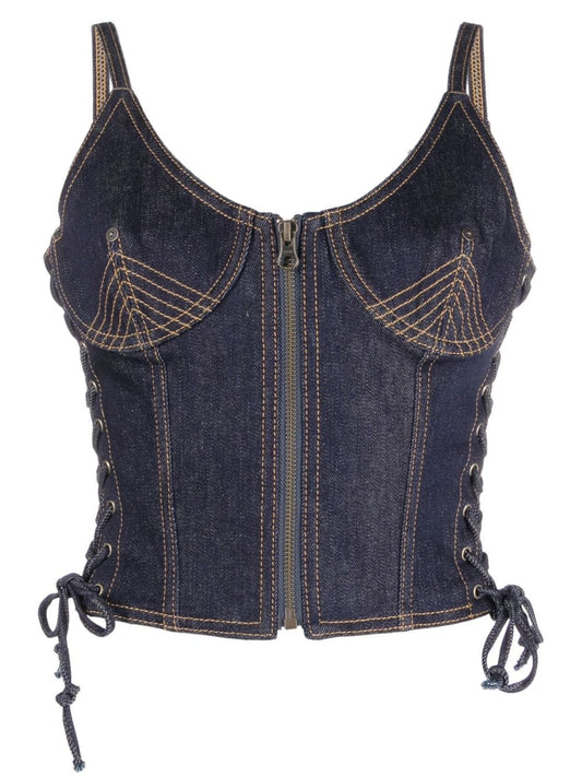 Laced detail denim corset top