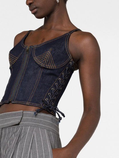 Laced detail denim corset top