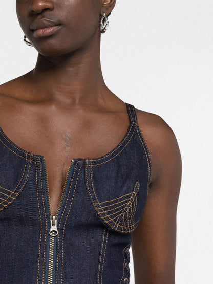 Laced detail denim corset top