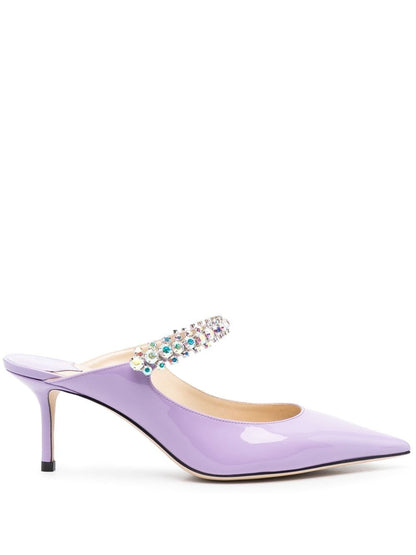 Bing 65 crystal strap patent leather mules