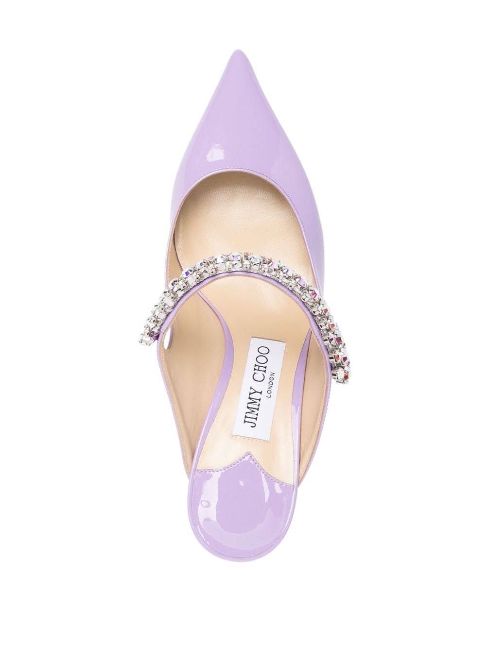 Bing 65 crystal strap patent leather mules